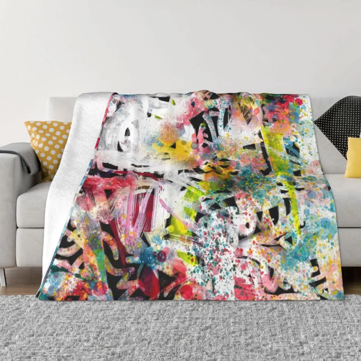 Street Art Abstract Pattern Spray Splatter Texture Graffiti Throw Blanket Plush Camping Blanket Plaid on the sofa Soft Plaid