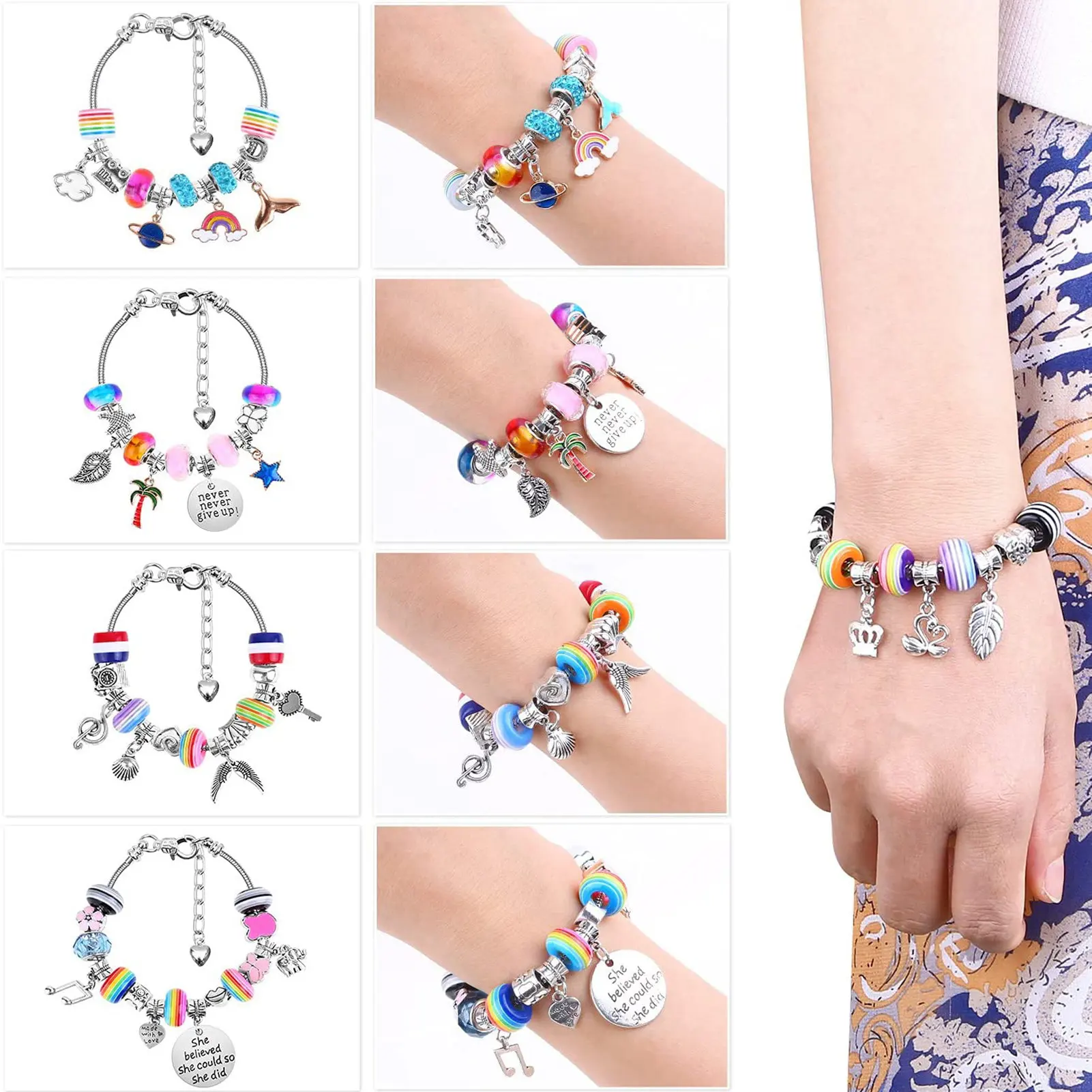 Children Bracelet Set Necklace Present Alloy Beads Set DIY Toys For Children Bracelets Birthday Gifts For Girls Costume Jewelry