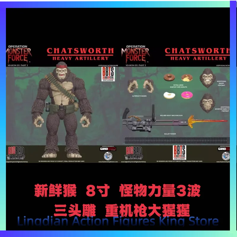 

In Stock Fresh Monkey 8-inch Monster Power 3 Waves Three-Headed Eagle Heavy Machine Gun Gorilla Movable