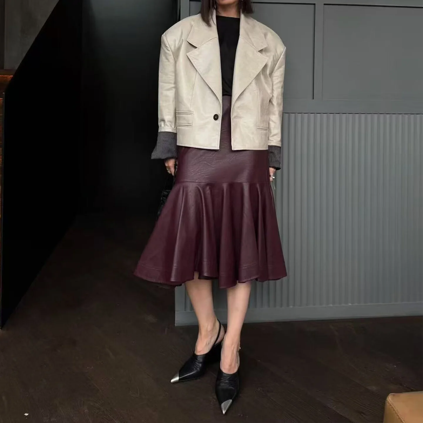 Faionable ort جلد Jaet المرأة Sli نغمتين الوجه طوق ذو لونين الخريف جديد وصول Z الوقوف صالح ملابس خارجية #2