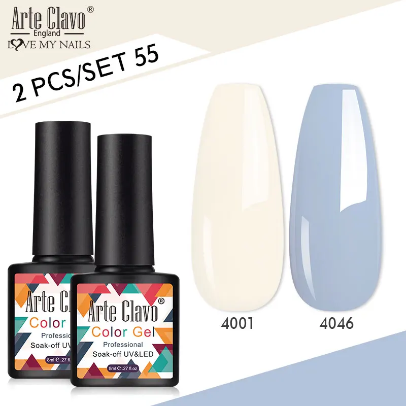 Arte Clavo 8 ml Gel-Nagellack-Set, 2 Stück/Set, semi-permanentes, helles Gel, Soak Off-UV-Gel mit Basis, mattes Decklack-Maniküre-Set