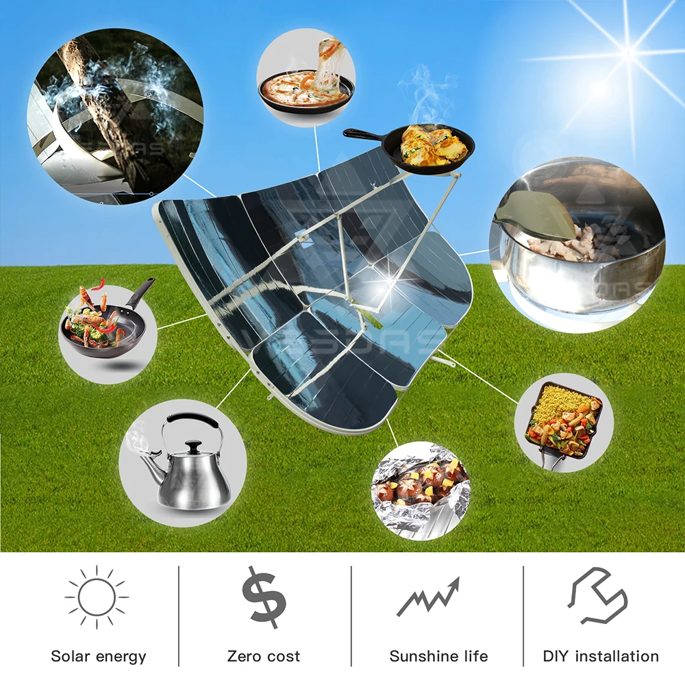 2300W Portable Solar Cooker, 6 Camping Water Heaters Reflecting, Outdoor Travel Barbecue, Solar Camping Stove