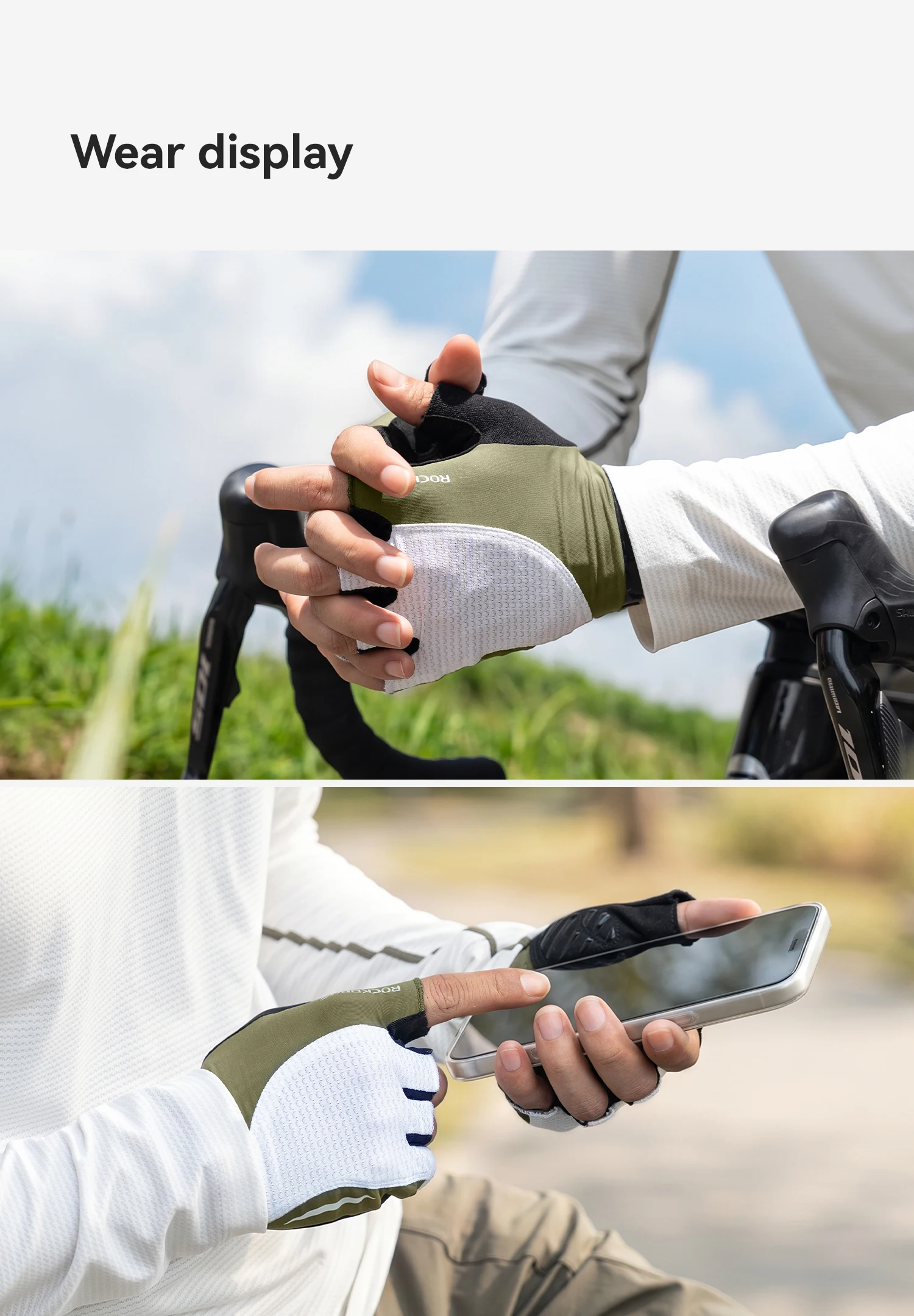 ROCKBROS Fahrradhandschuhe für Männer und Frauen, Sommer, atmungsaktiv, halbe Finger, rutschfest, SBR, stoßfest, photochromatische Fahrradhandschuhe – Detail 11