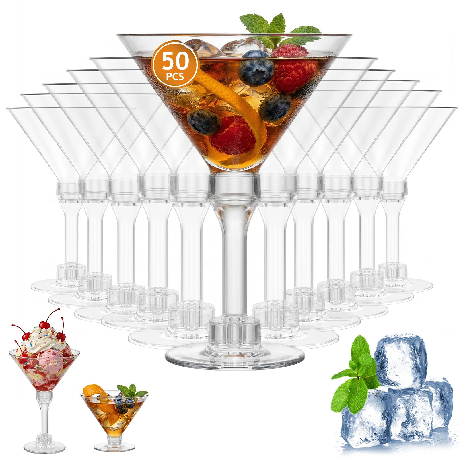 

50 Pcs 5 Oz Martini Glasses Detachable Cocktail Glasses Tall Mini Margarita Ice-cream Cup for Birthday Wedding Party BBQ Buffets