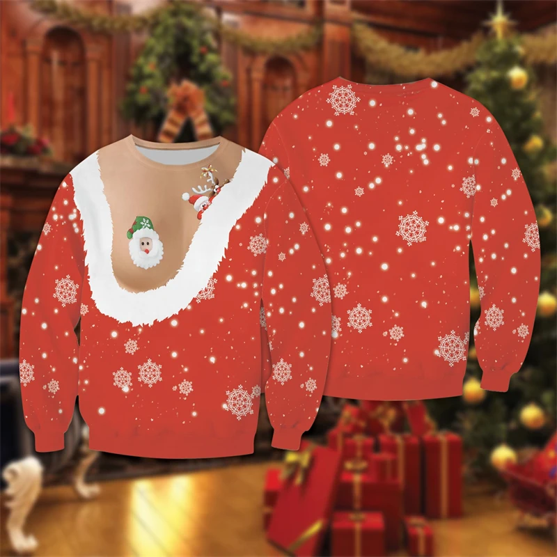 Funny Belly Graphic Ugly Christmas Sweater Personality Santa Jacket 3D Printed Unisex Sweatshirts Cool Streetwear Pullovers Tops