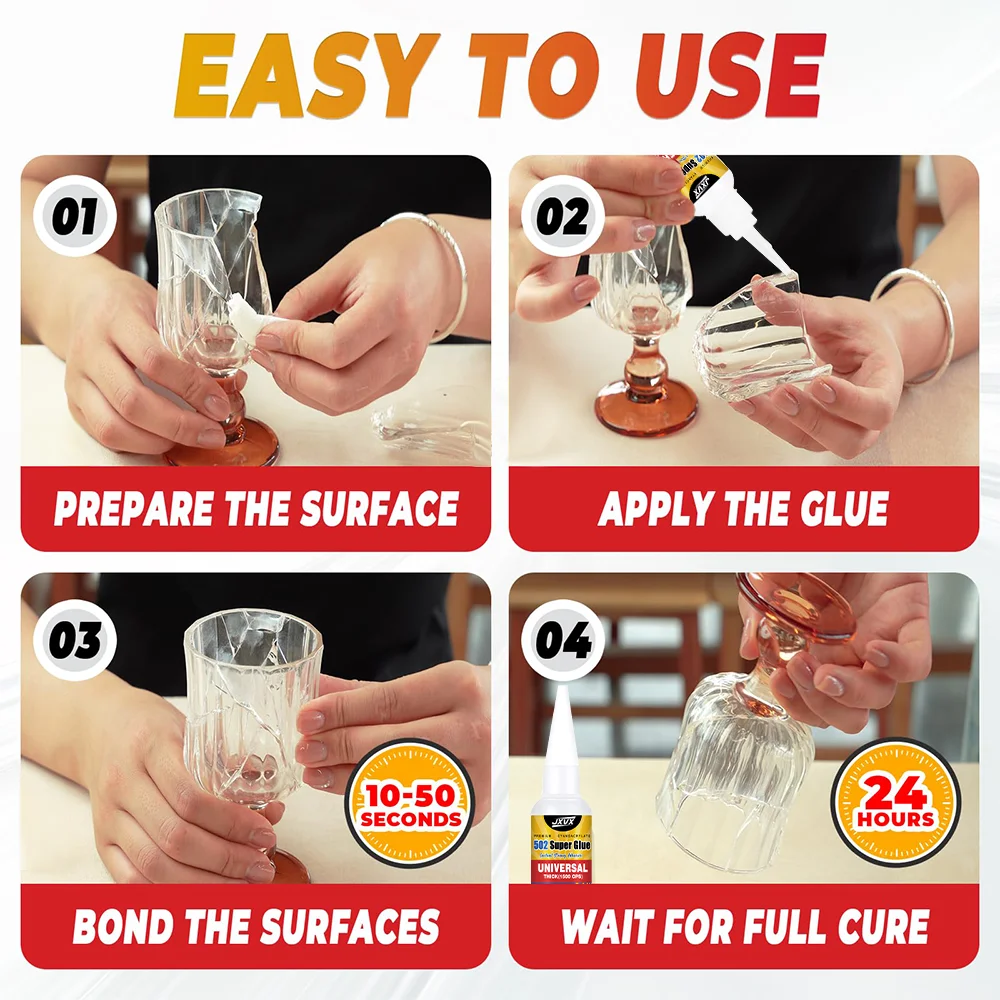 غراء فائق القوة جديد مقاوم للماء لاصق فوري ثواني CA سيانو أكريليت 502 معدن خشب حذاء زجاج بلاستيك سيليكون مطاط، لاصق فوري سريع الجفاف بقوة صناعية