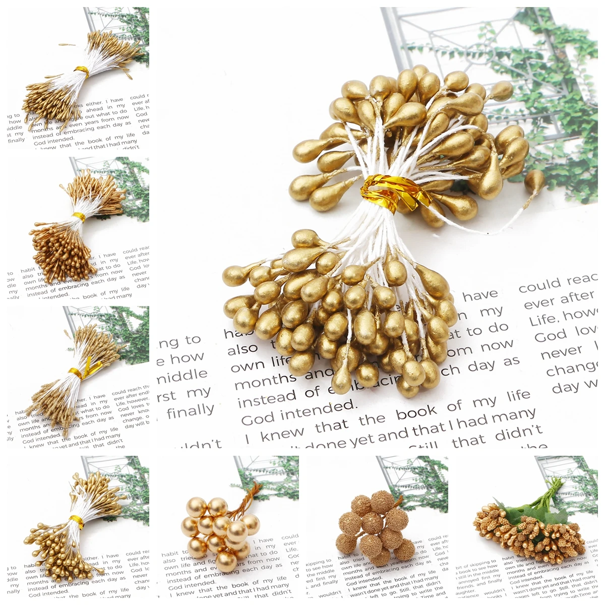 10-144pcs/lot Champagne Gold Color Artificial Flowers Wedding Home Room Decor Simulated Flower Core Table Decoration Accessories
