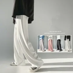 Men Korean Straight Pants Fashion Men's Thin Ice Silk Pants Joggers Loose Casual Straight Trousers Couple Pants