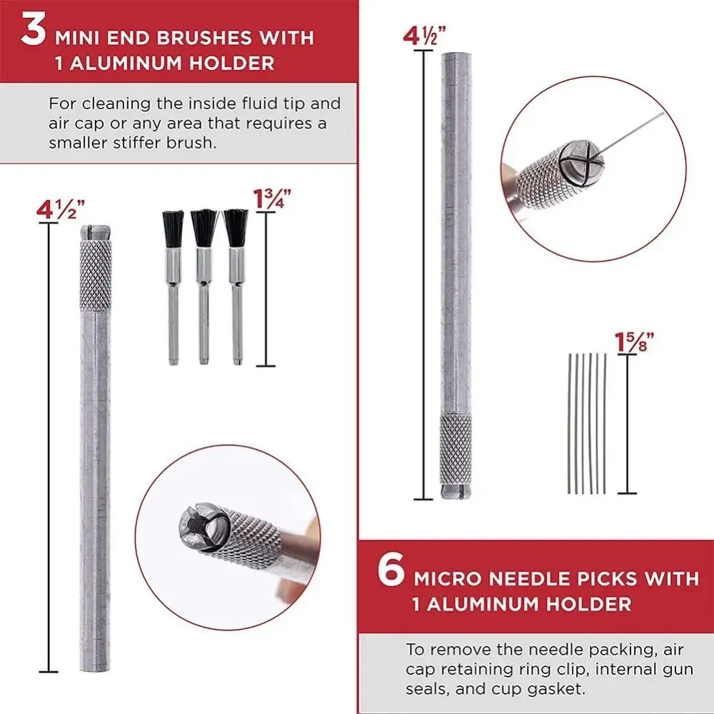 

17/23 шт., набор кистей для чистки насадки-распылителя для аэрографа, чехол для хранения, прочный пневматический распылитель краски, набор для очистки, ремонт аэрографа