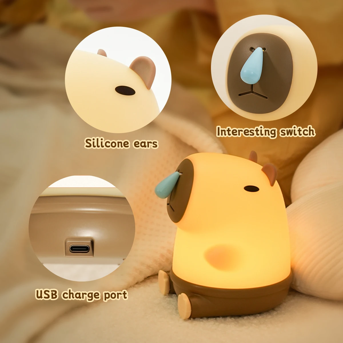 New Capybara Nightlight USB Rechargeable Capybara shape bedroom lamp sleeping lamp desk lamp for children and adults gifts