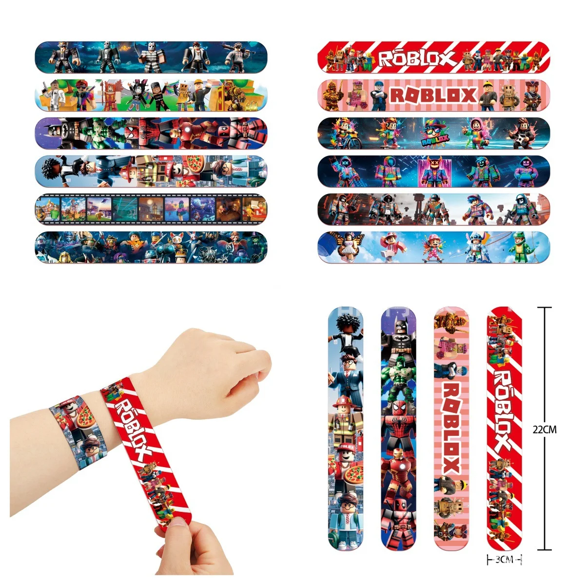 

12Pcs/set Roblox Toy Virtual World Games Cartoon Child Party Slap Flexible Self-Rolling Soft Wristbands Interaction Gift