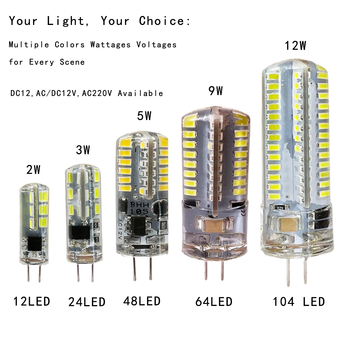 1​0pcs/Set Mini G4 LED Corn Light 2W 3W 5W 9W 12W 3000-6000K LED Light Bulb 12V 220V Silicone Lamp Halogen Light Replacement