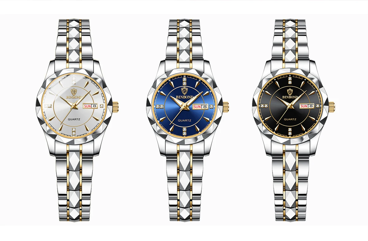 BINBOND Luxus-Quarz-Armbanduhren für Damen, leuchtend, wasserdicht, Wochenanzeige, automatisches Datum, Damenuhren, modisch, lässig, Reloj – Detail 10