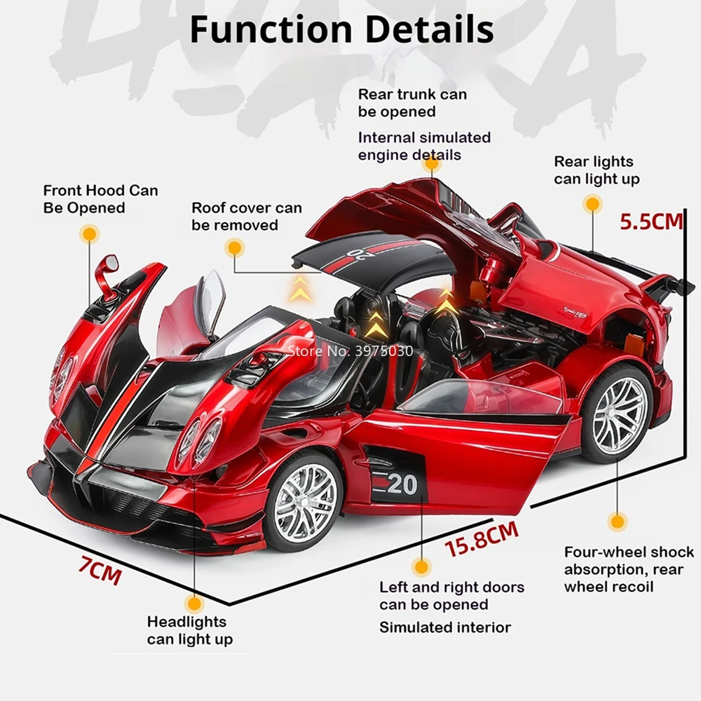 1:32 Pagani Huayra BC Models Cars Alloy Diecast Toys with Light Music Vehicle Wheel Pull Back Miniature Supercar Model Ornaments