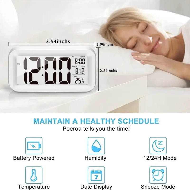 LED Digital Alarm Clock Backlight Snooze Data Time Calendar Desktop Multifunction Electronic Backlight Table Clock