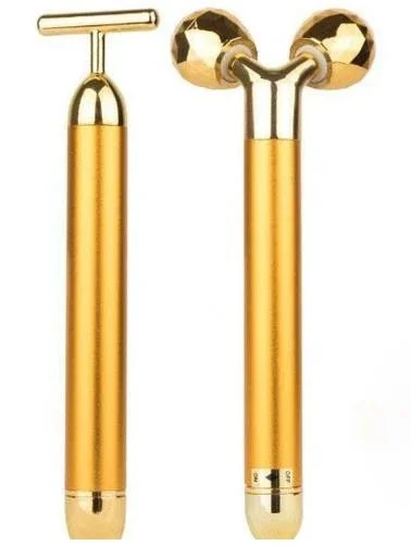 3D Facial Rollers T Shape 2 in 1 Gold Electric Energys Beautys Vibratings Massagers Bar for Face