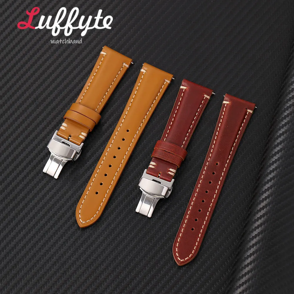 Elegantes Uhrenarmband aus Ölwachs-Leder 20 22mm mit Schnellverschluss-Federstegen und Schmetterlingsverschluss für Herren Kalbsleder-Armbanduhren