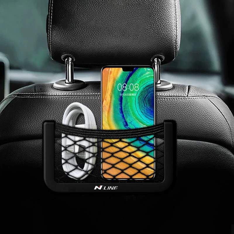 N Line شعار السيارة الداخلية عالية السعة شبكة حقيبة التخزين لشركة هيونداي فيلوستر N كونا N I30 N توكسون N إلنترا N اكسسوارات السيارات #6