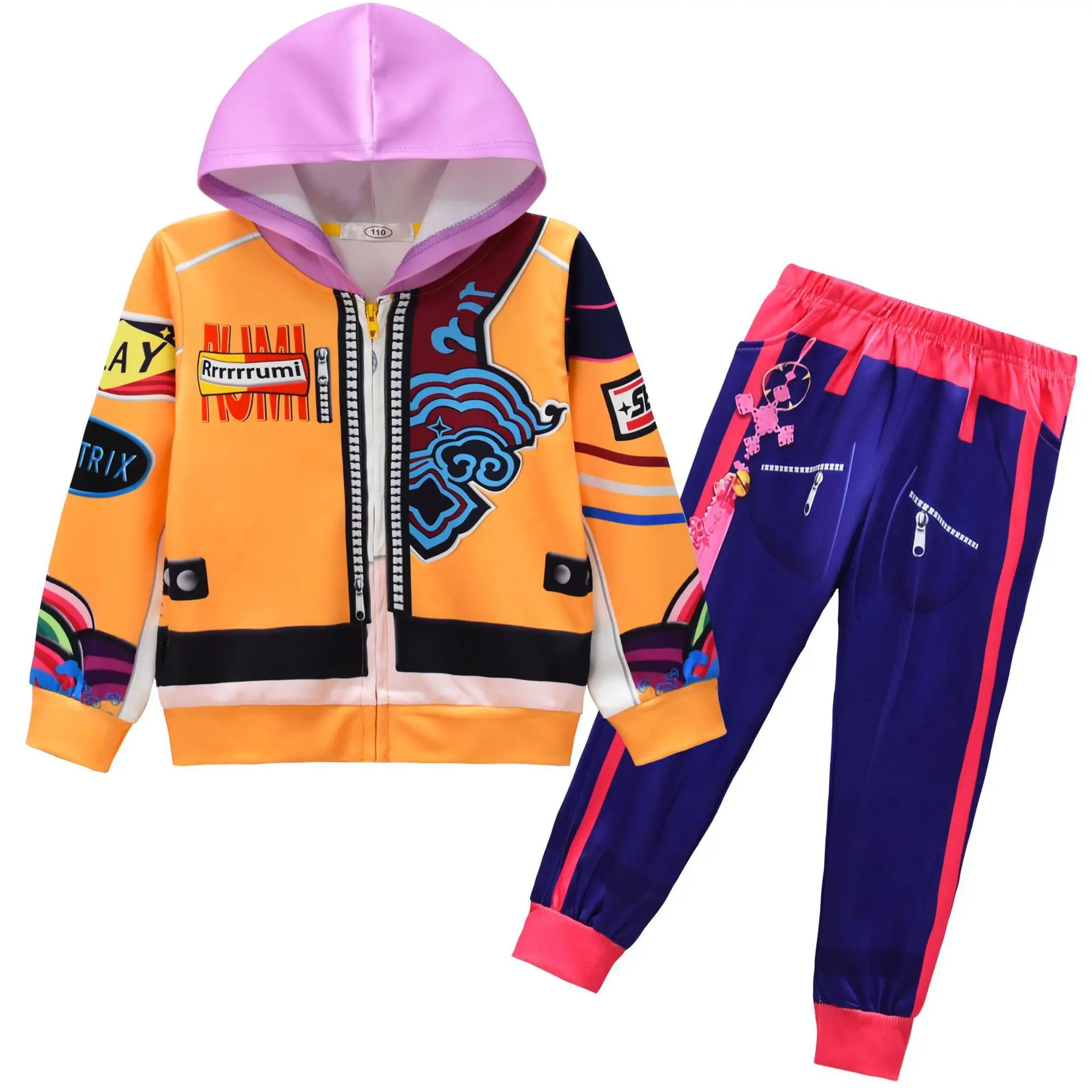 

Kpop anime singer Cosplay Jacket Girls Demon Costume Hunters Kids Zipper Hoodie and pants 2pcs Rumi Child Fashion Outwear Outfit