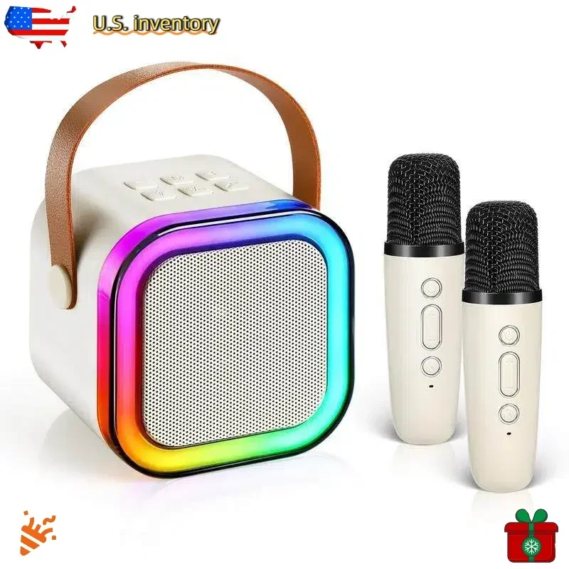 RGB Bluetooth5.3 Portable KTV Speaker with 2 Wireless Mics HiFi Sound Home Gift