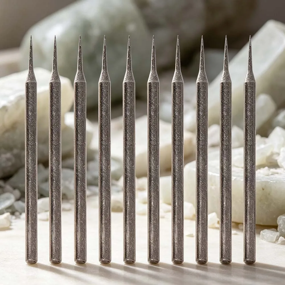 Diamond Burr Grinding Head Set 10Pcs 14mm for D Needle for Electric Rotary Tools Suitable for Glass Ceramics and Stone Material