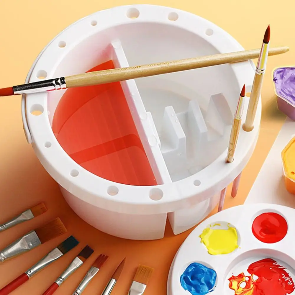 

Creative Double Grid Paint Brush Washer Lid Palette Brush Washing Bucket Handheld Type Plastic Brush Cleaning Tool Artists