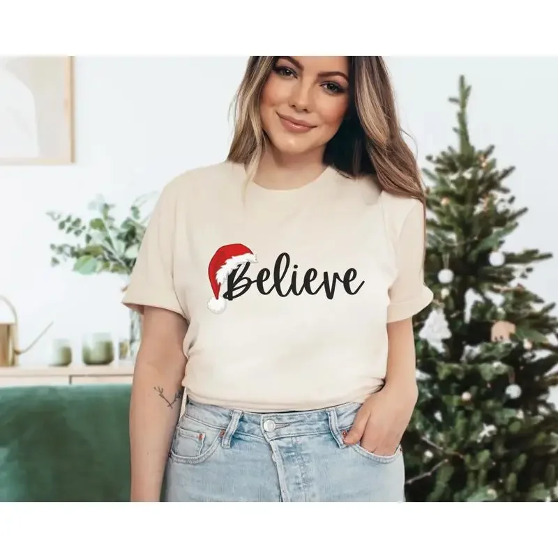 Believe Christmas T Shirt Holly Jolly Party Family Vintage