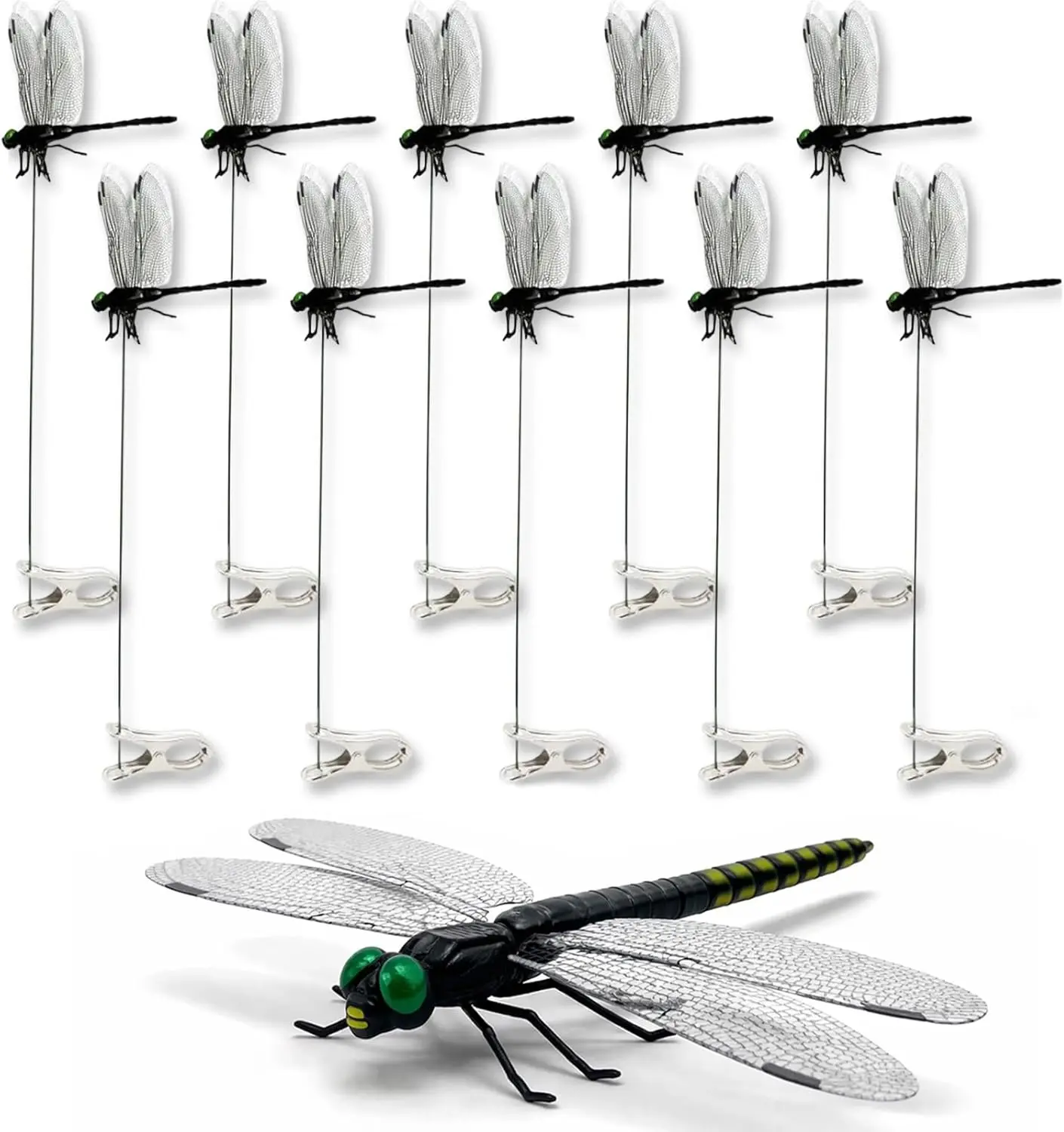 6/8pcs Realistic Artificial Dragonfly Hanging Clips, Fake Dragonfly Bird Repellent Decor for Garden Window Balcony Outdoor Pest
