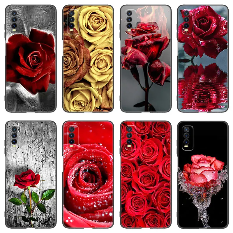 Rose Pink Flower Silicone Phone Case For V27 V30 Pro V29e Y27 Y55 Y78 5G Y02S Y15S Y17S Y21S Y33S Y76S Y16 Y22 Y35 Y36