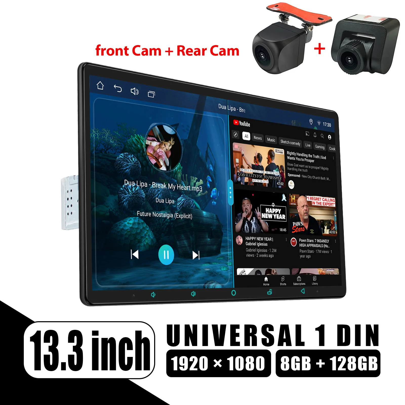 

JOYFORWA 13.3" 8G 128G 1920*1080 Touch Screen Singel Din Android 12.0 Car Radio Stereo Universal Head Unit Multimedia Player