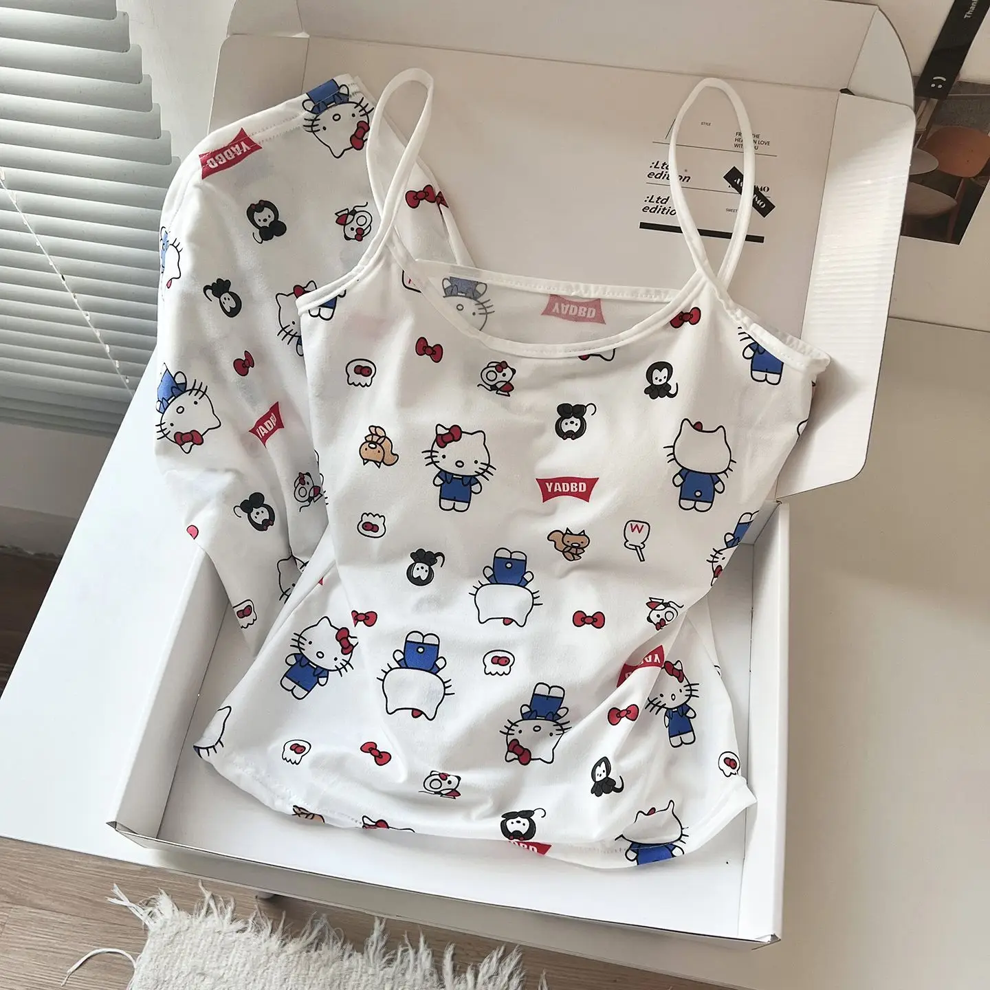 

Kawaii Hello Kitty Summer Pajamas Pure Desire Lazy Cute Sweet Girl With Cushion Sling Pajamas Summer 2025 Shorts Homewear Suit