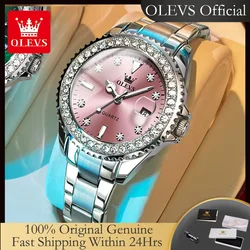 OLEVS 9945 Top Brand Original Quartz Watch for Women Luxury Diamond Lap Calendar Hand Clock Stainless Steel Ladies Wristwatches