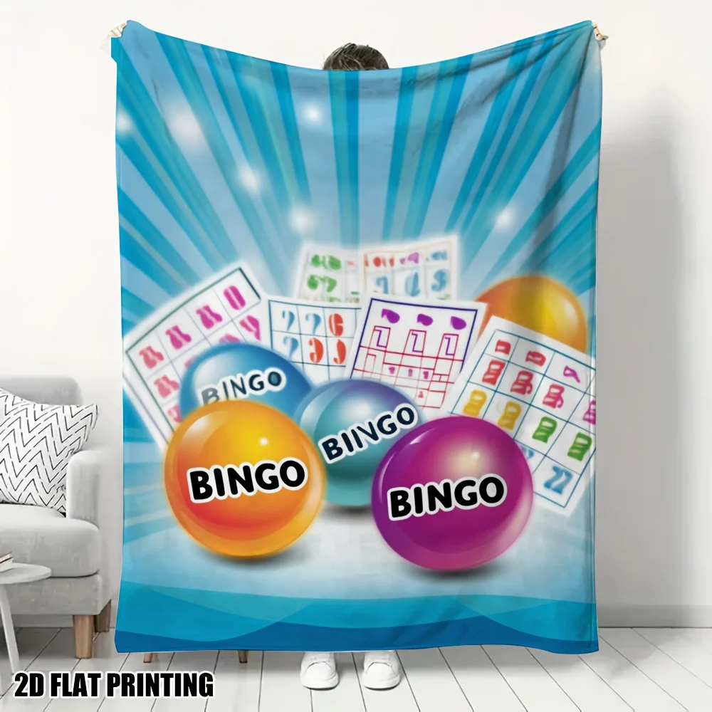 

Bingo Game Flannel Throw - Soft All-Season with Cards Balls Design - Lightweight Perfect Gift for Bingo Lovers