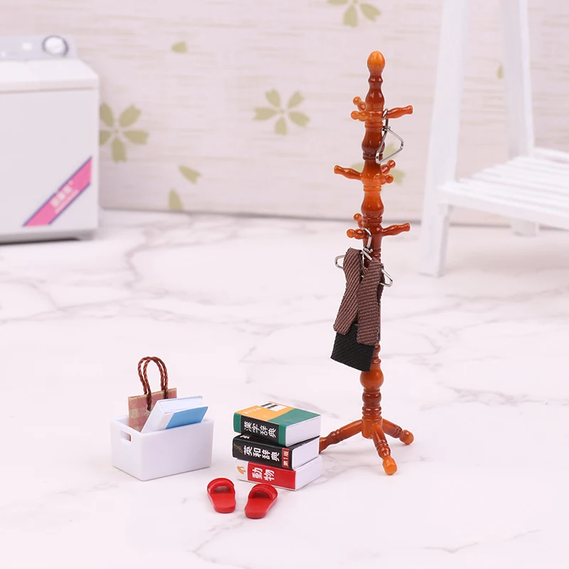 1Set 1:12 Dollhouse Coat Rack Hanger Shoe Bag Clothes Book Box Model Furniture Accessories For Doll House Decor Kids Toys Gift