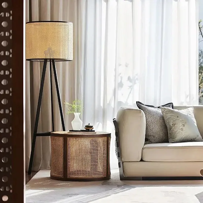 Nordic rattan living room floor lamp B & B hotel inn apartment rattan furniture bedside lamp shelf rattan art decorative frame