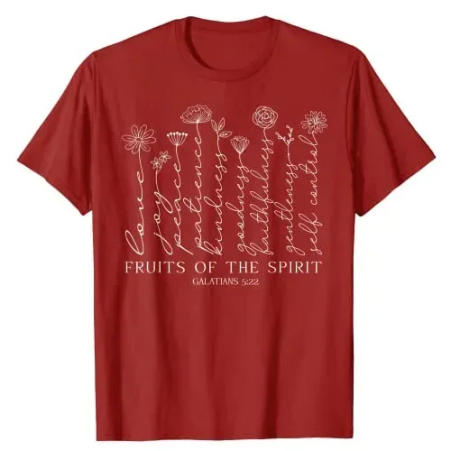 Christian Bible Verse Graphic Tee Top Faith Floral Print Outfit Flower Plant Apparel Fruits of The Spirit Galatians 22 T-Shirt