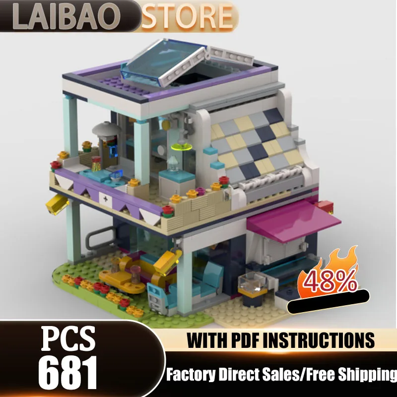 

City Building Moc Building Bricks A small caf é by the seaside Technology Modular Blocks Gifts Christmas Toys DIY Sets Assembly
