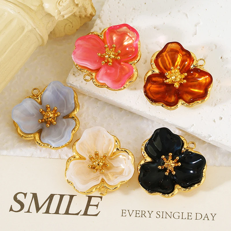 

2pcs Stainless Steel Colorful Resin Flower Charms Crystal Enamel Pendants for Jewelry Making DIY Necklace Earrings Supplies
