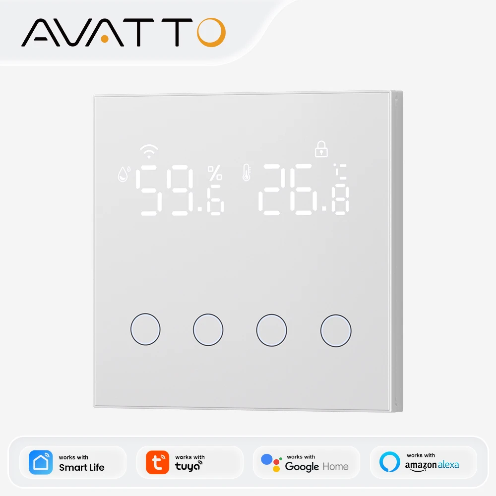 AVATTO WiFi 3 In 1 Smart Scene Switch With Temperature And Humidity Display,Light Scene Switch For Tuya Alexa Google Home Alice