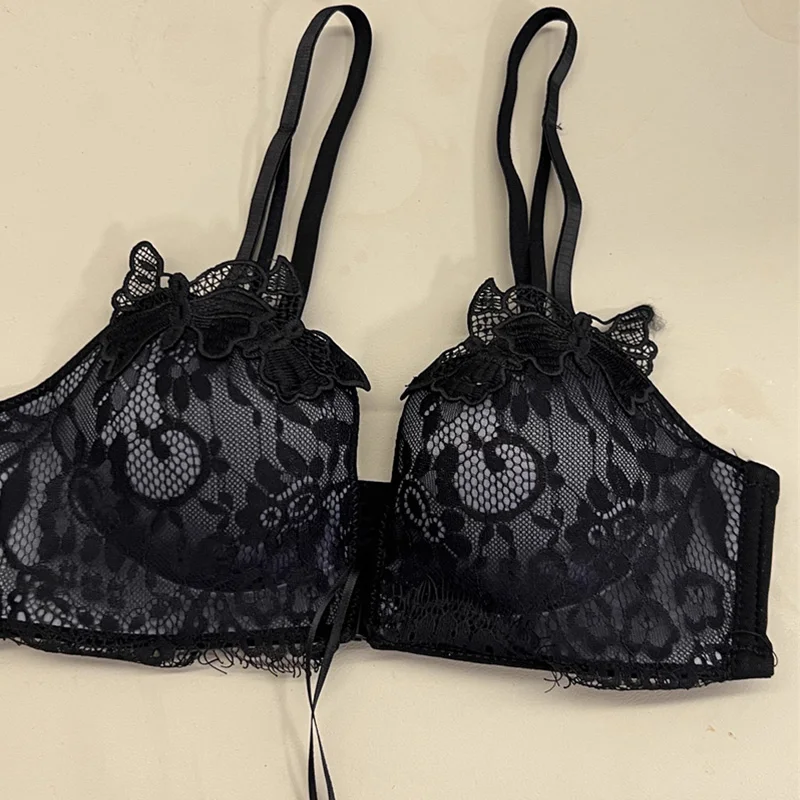 

Black Front Closure Bras for Women Comfortable Soft Non Wire Push Up Sexy Bra Lingerie Lace Bralette Mujer Brassieres Lenceria