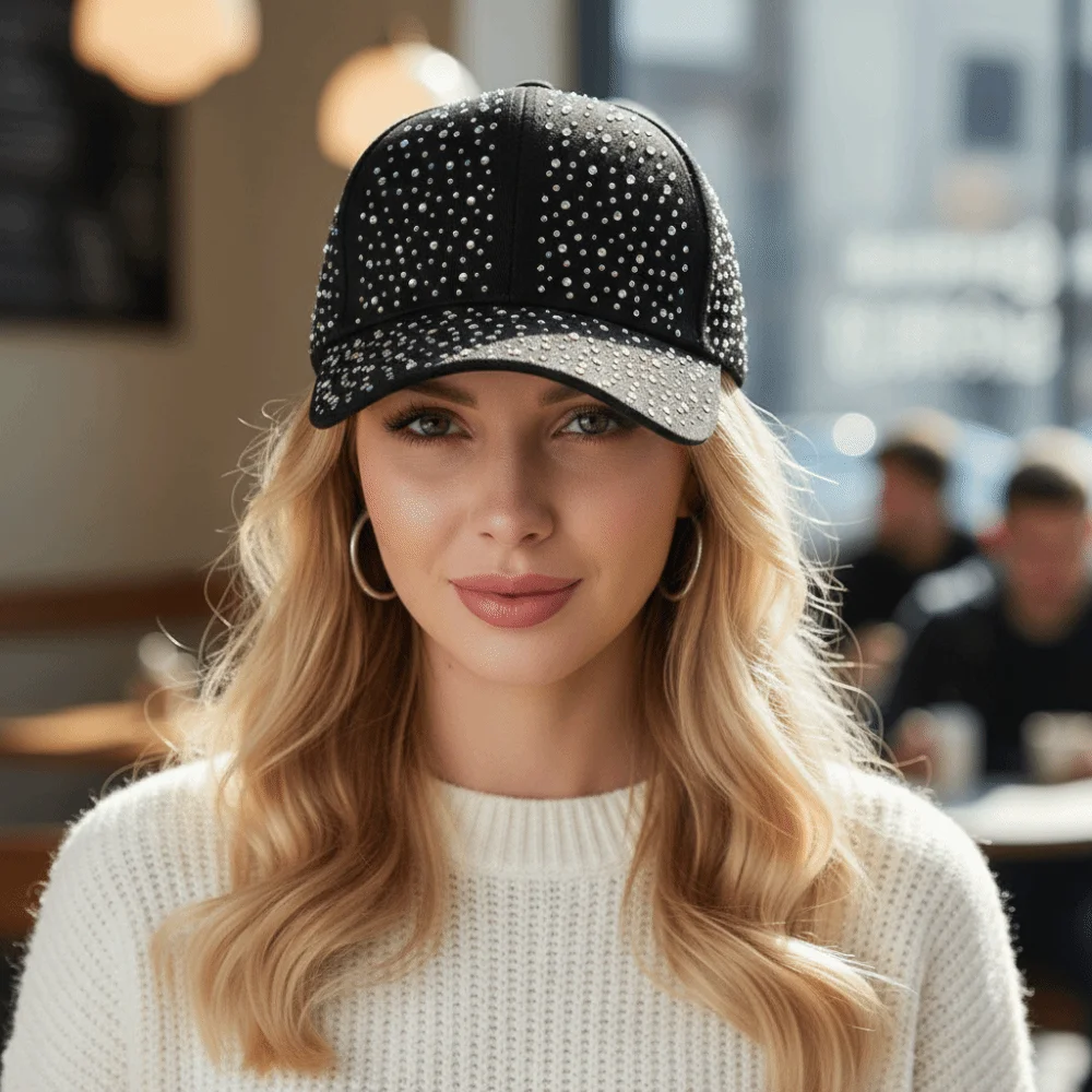 

Creative Hotfix Rhinestones Baseball Cap Cotton Solid Color Full Rhinestone Baseball Hat Fashion Duckbill Hat Sunscreen hat Girl