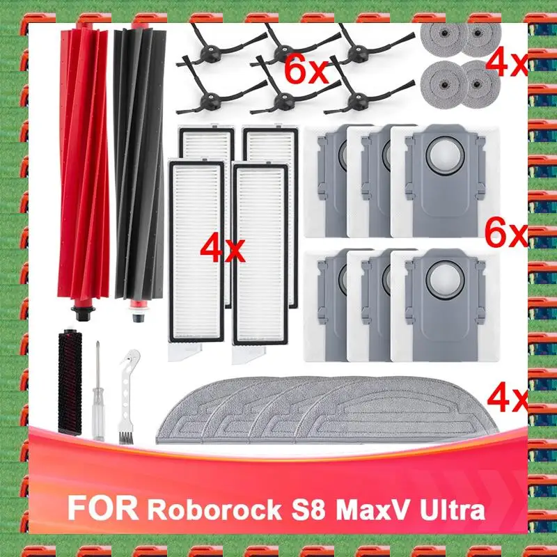 

Комплект аксессуаров ABMO для робота-пылесоса Roborock S8 Maxv Ultra, основные щетки, мешки для пыли, тряпки для швабры, фильтры, боковые щетки