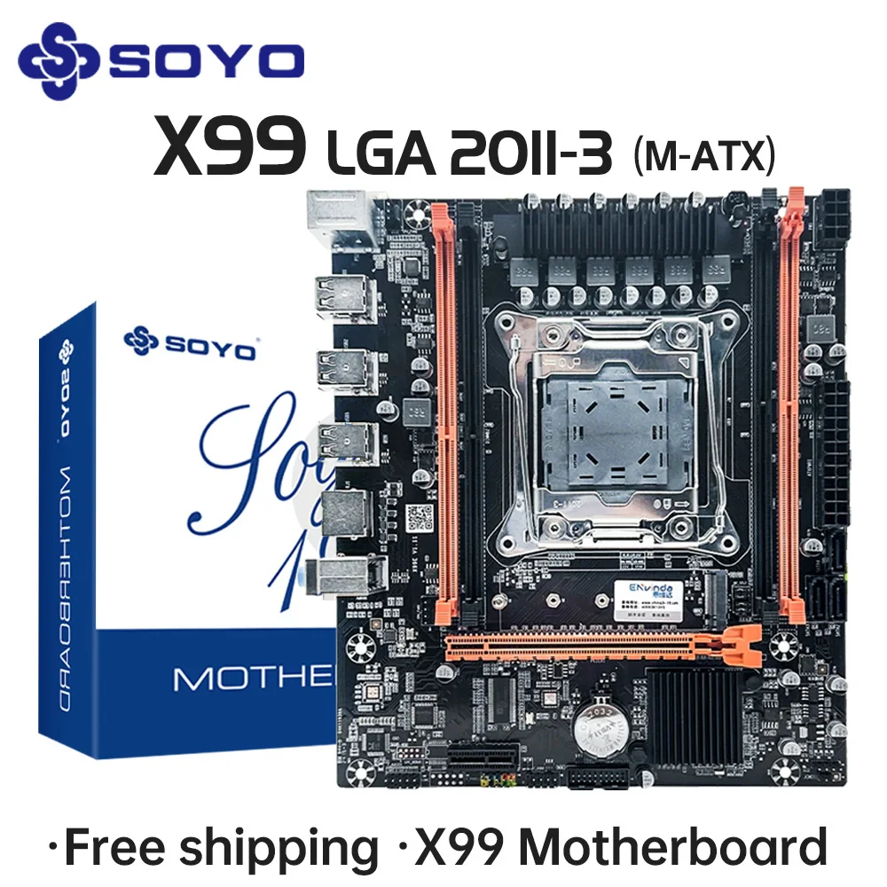 

SOYO X99 Gaming Motherboard USB2.0 M.2 NVME SATA2 Dual Channel DDR4 Memory PCIEx16 LGA2011-3 for Desktop Computer Components