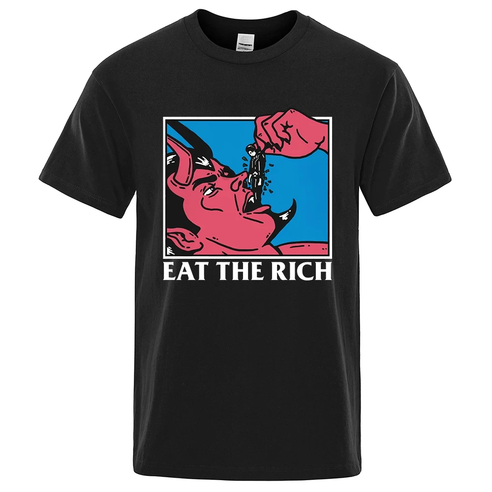 New Eat The Rich Horror Comics Printed Men T-Shirt Tee Loose Cotton T Shirts Mens Streetwear Brand Breathable Y2K Tops Clothing