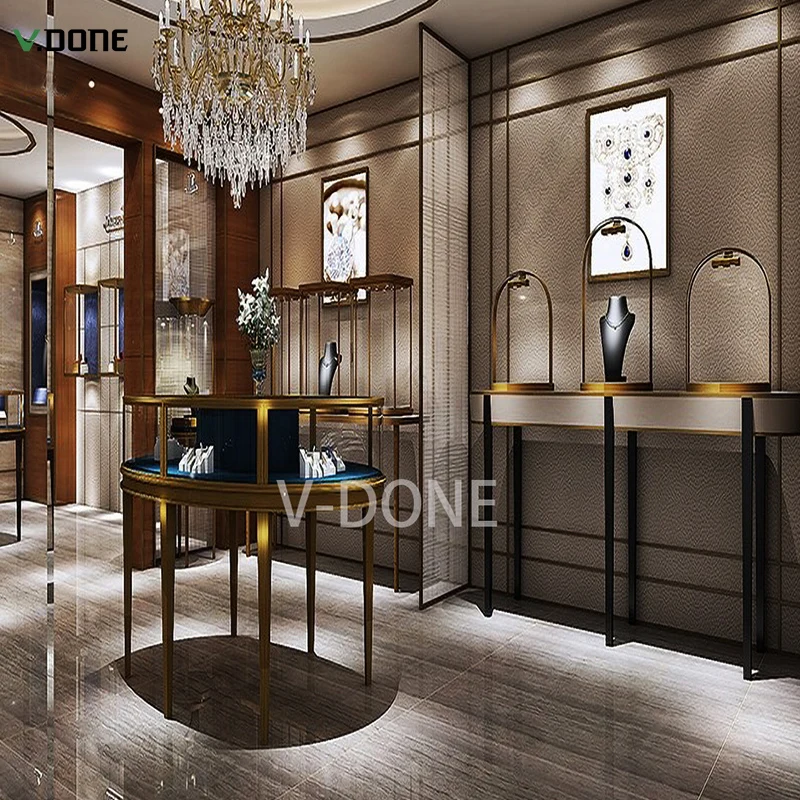 Custom. high end tempered glass luxury retail jewelry display showcase store display counter design furniture cabinet stand