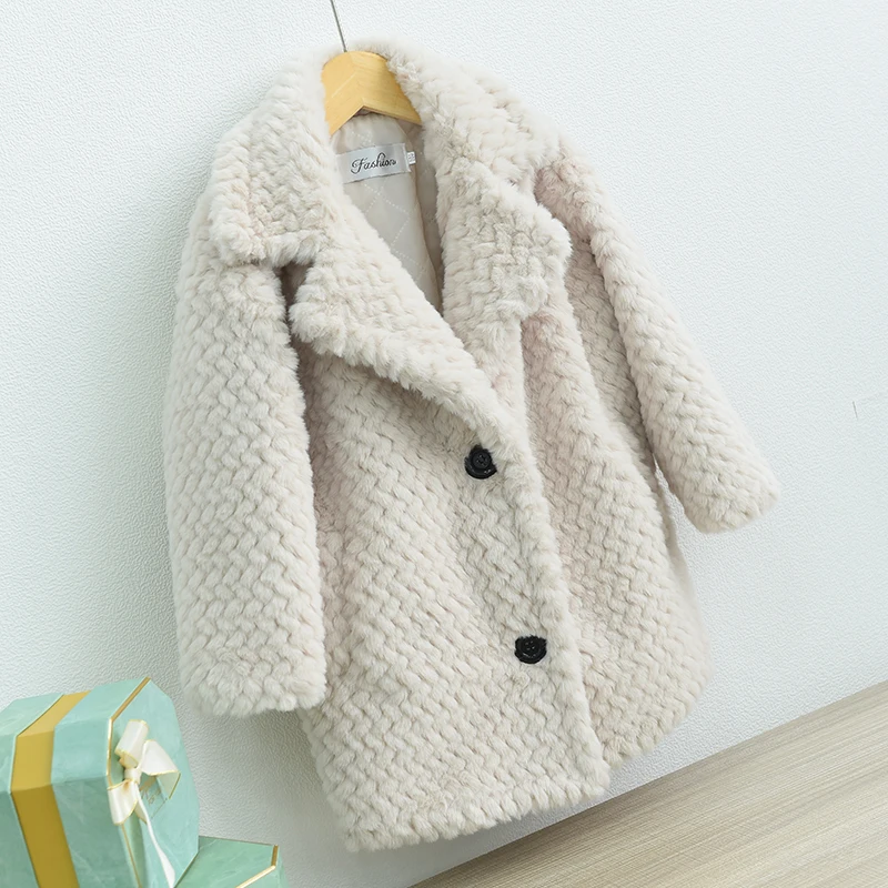 Girls Clothing Fleece Padded Cotton Coat Winter 2023 New Fashionable Lamb Fleece Thick Kids Casual Simple Faux Fur Coat