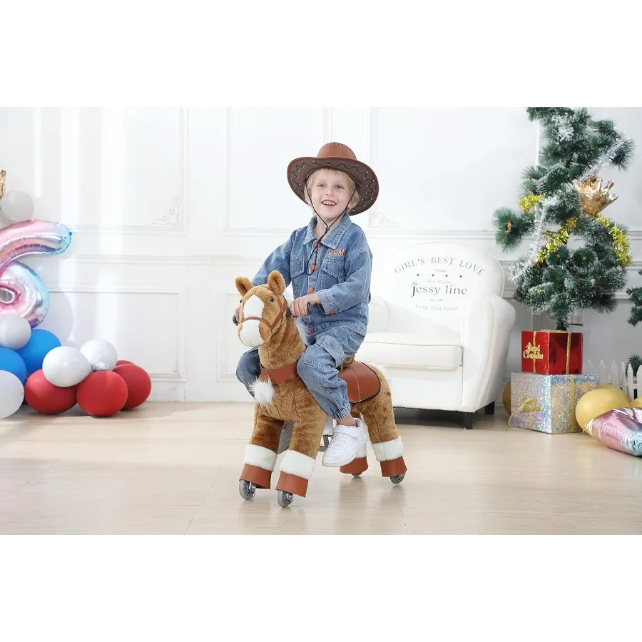 Juguetes para montar a caballo, juguetes para montar a caballo, juguetes para montar a caballo para 36 años, juguetes de animales de peluche de primera calidad, caballo para caminar con ruedas, marrón 2