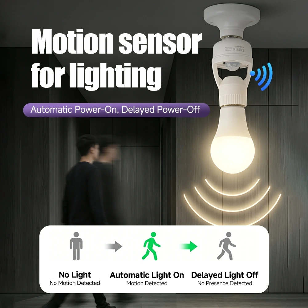 E27 Lamp Holder PIR Motion Sensor Detector Smart Light Switch 110V-220V