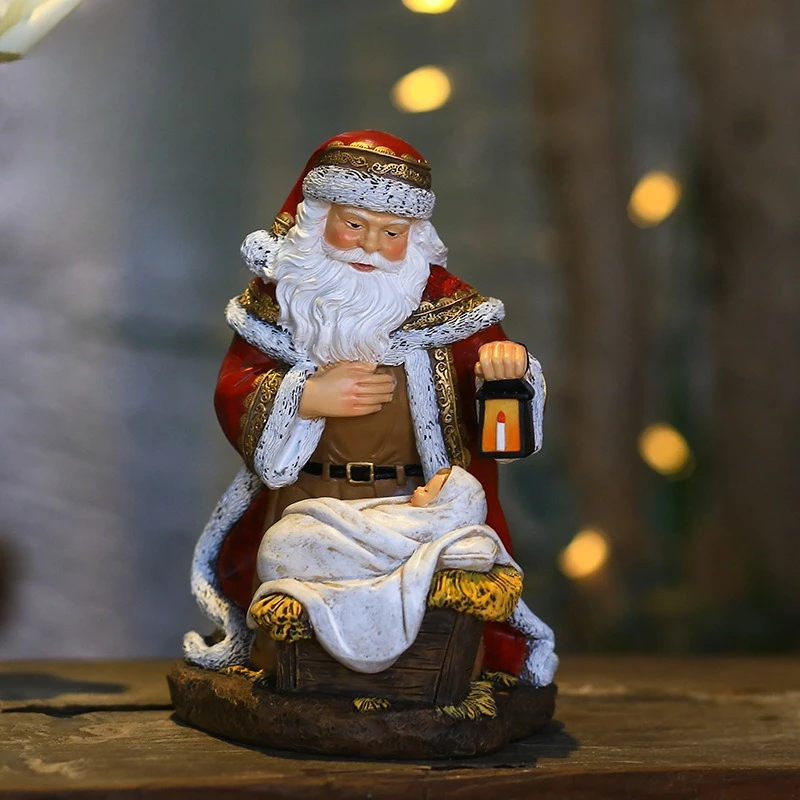 ランタンサンタクロース像神聖な幼児の装飾クリスマス装飾ホリデーギフト樹脂工芸品ギフトオブジェクト冬の人形アイテム
