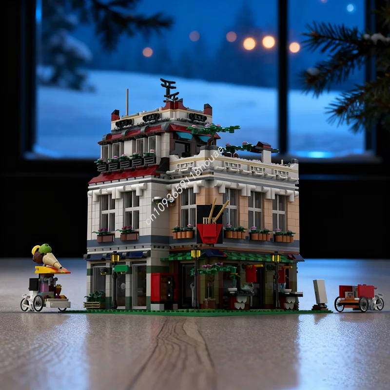 

2426 шт. MOC Китайский квартал, офисная модульная модель, строительные блоки, строительная сборка, идея игрушки, кирпич, рождественские подарки на день рождения